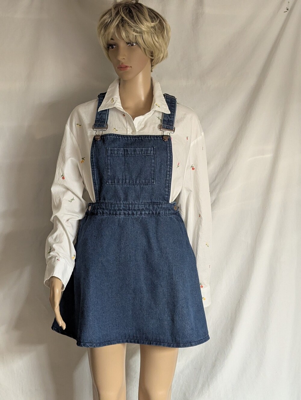 Noble U Dark Wash Denim Overall Skirt Pockets Sz S